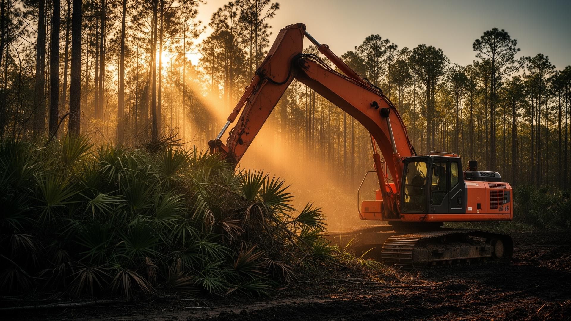 Excavator clearing Florida land